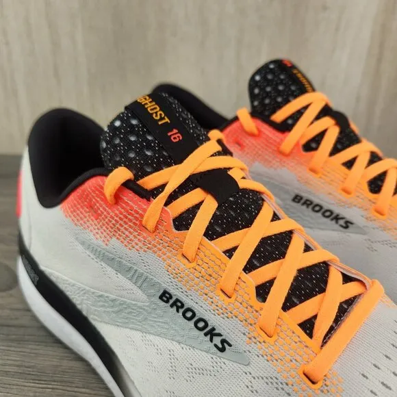 Brooks Ghost 16 Size 14 Mens White Coral Orange Illusion Black Running Shoes