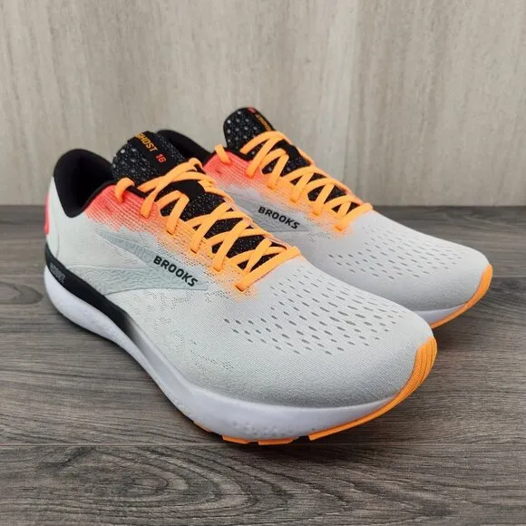 Brooks Ghost 16 Size 14 Mens White Coral Orange Illusion Black Running Shoes