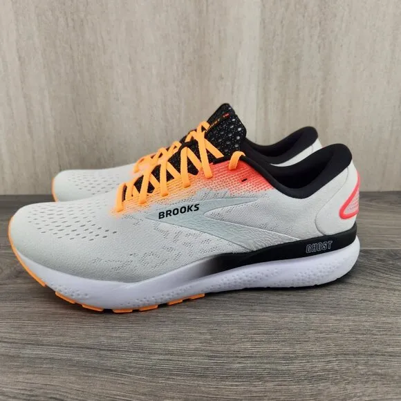 Brooks Ghost 16 Size 14 Mens White Coral Orange Illusion Black Running Shoes