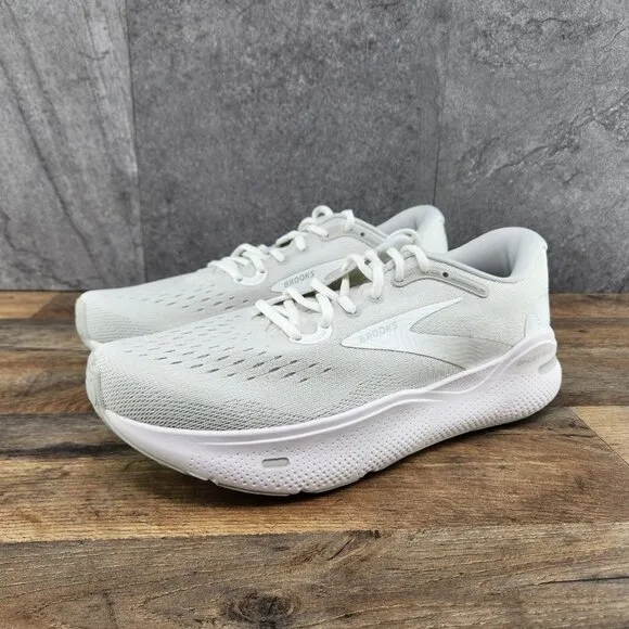 Brooks Ghost Max Size 10 Mens White Oyster Metallic Silver Running Shoes