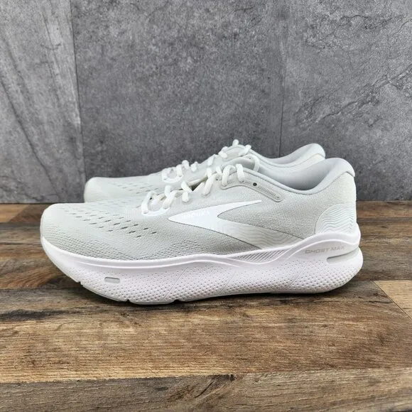 Brooks Ghost Max Size 10 Mens White Oyster Metallic Silver Running Shoes