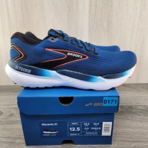 Brooks Glycerin 21 Size 12.5 Mens Blue Opal Black Nasturtium White Running Shoes