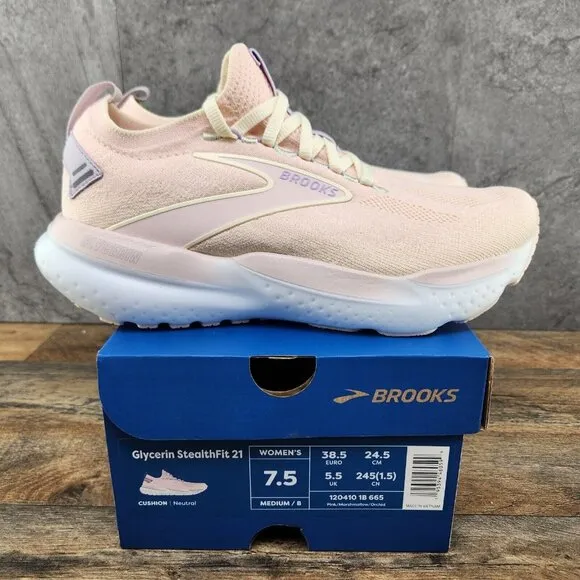 Brooks Glycerin StealthFit 21 Sz 7.5 Womens Pink Marshmallow Running Shoes