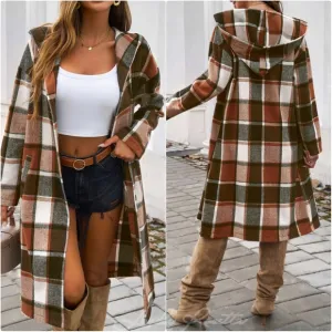 Brown Plaid Whisper Hooded Coat