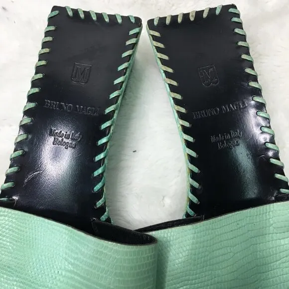 Bruno Magli Women's Green Leather Slip On Sandals Size 10