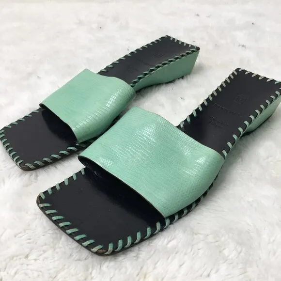 Bruno Magli Women's Green Leather Slip On Sandals Size 10