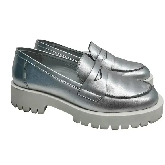 Bruno Premi Sporty Lugged Platform Loafer Silver Preppy Academia Stylish US 8.5