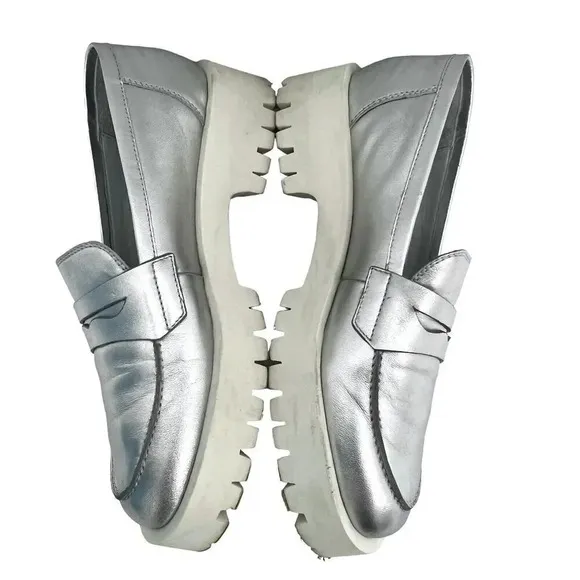 Bruno Premi Sporty Lugged Platform Loafer Silver Preppy Academia Stylish US 8.5