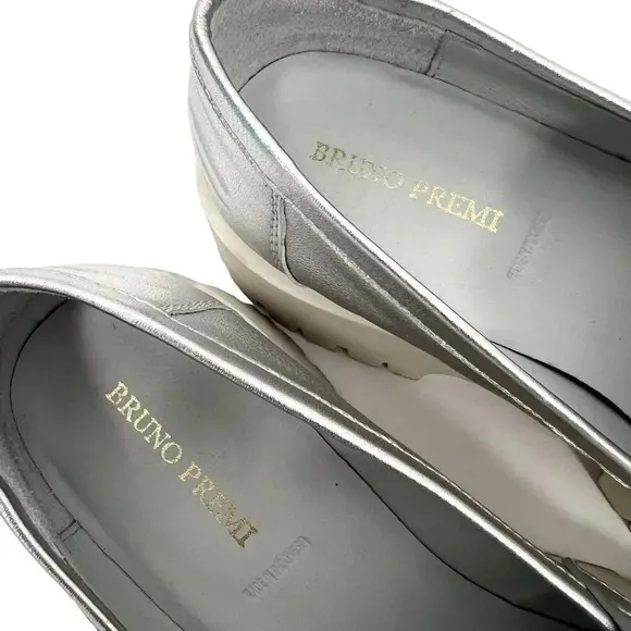 Bruno Premi Sporty Lugged Platform Loafer Silver Preppy Academia Stylish US 8.5