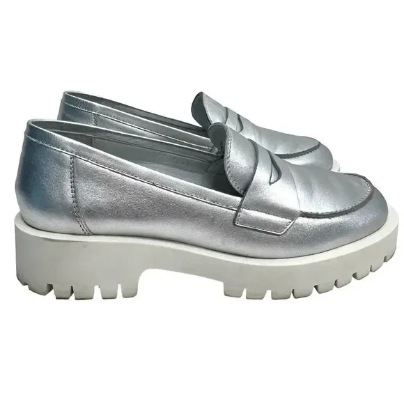 Bruno Premi Sporty Lugged Platform Loafer Silver Preppy Academia Stylish US 8.5