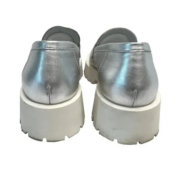 Bruno Premi Sporty Lugged Platform Loafer Silver Preppy Academia Stylish US 8.5