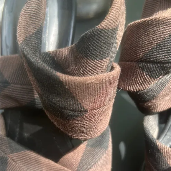 Burberry Black and Brown Platform Sandals with Crisscross Straps