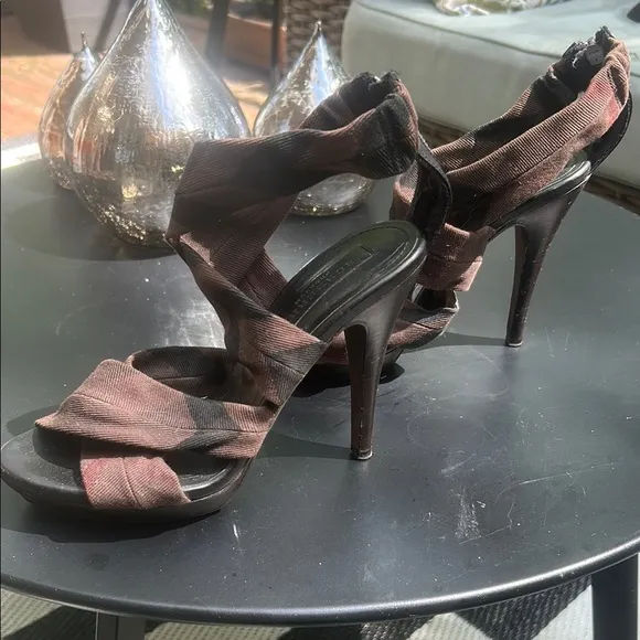 Burberry Black and Brown Platform Sandals with Crisscross Straps