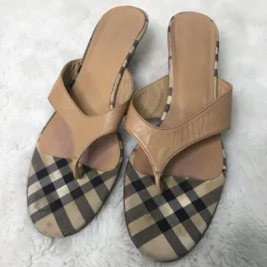 Burberry Nova Check Leather Thong Sandals Sz 38.5