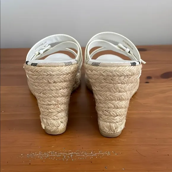 Burberry White Patent Leather Espadrille Wedge Sandals