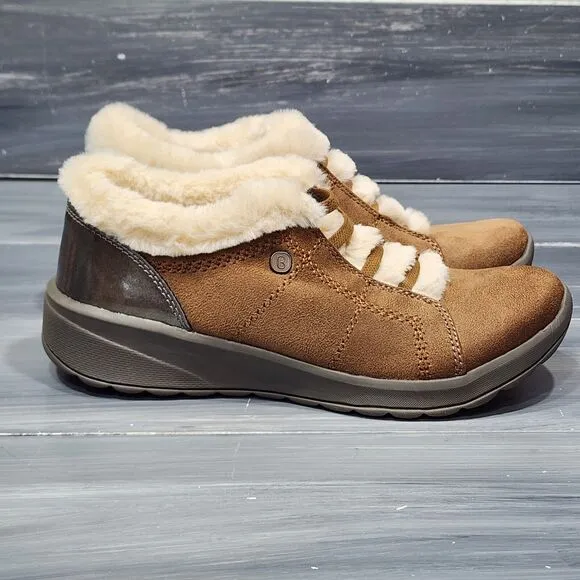 Bzees Golden Shoes Faux Fur Lined Lightweight Toffee Size 6.5