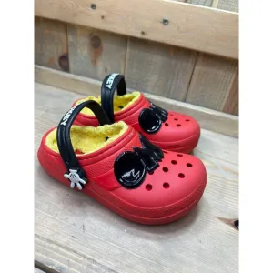 C11 Crocs Classic Lined Red Clogs Shoes Disney Mickey Mouse 208104-063