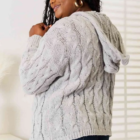 Cable-Knit Woven Hoodie Long Sleeve Classic Pullover Lightweight Sweater