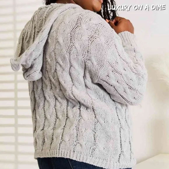 Cable-Knit Woven Hoodie Long Sleeve Classic Pullover Lightweight Sweater