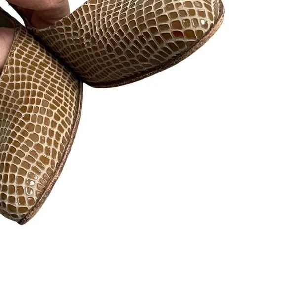 CALDERONE Vintage Tan Snake Embossed Leather Slip-On Heels Pumps Shoes 6.5