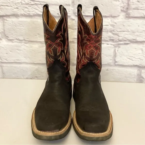 California Boots 9 Men's Western Cowboy Boots Black Burgundy Leather Rodeo Work