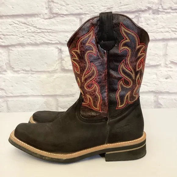 California Boots 9 Men's Western Cowboy Boots Black Burgundy Leather Rodeo Work
