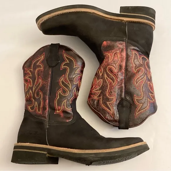 California Boots 9 Men's Western Cowboy Boots Black Burgundy Leather Rodeo Work