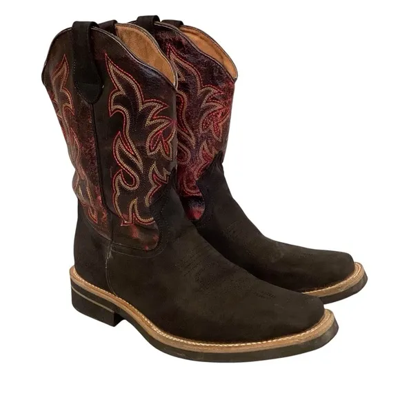 California Boots 9 Men's Western Cowboy Boots Black Burgundy Leather Rodeo Work