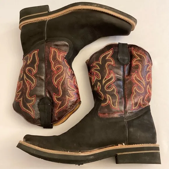 California Boots 9 Men's Western Cowboy Boots Black Burgundy Leather Rodeo Work