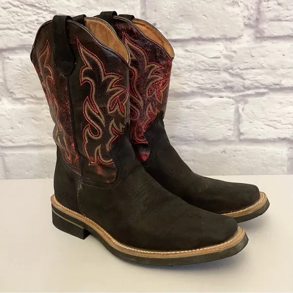 California Boots 9 Men's Western Cowboy Boots Black Burgundy Leather Rodeo Work