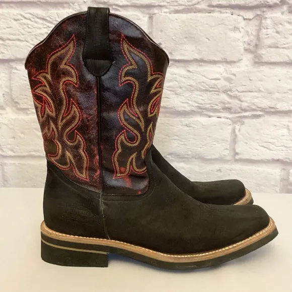 California Boots 9 Men's Western Cowboy Boots Black Burgundy Leather Rodeo Work