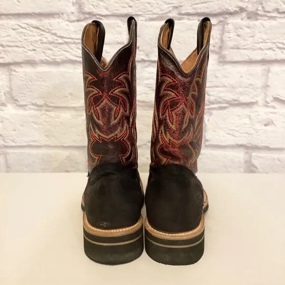 California Boots 9 Men's Western Cowboy Boots Black Burgundy Leather Rodeo Work