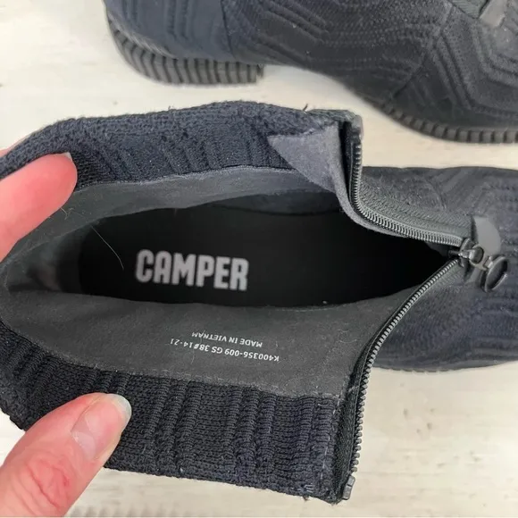 Camper 38 7.5 Boots Black Knit Pix Tencel Zip Front