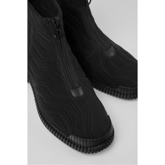 Camper 38 7.5 Boots Black Knit Pix Tencel Zip Front