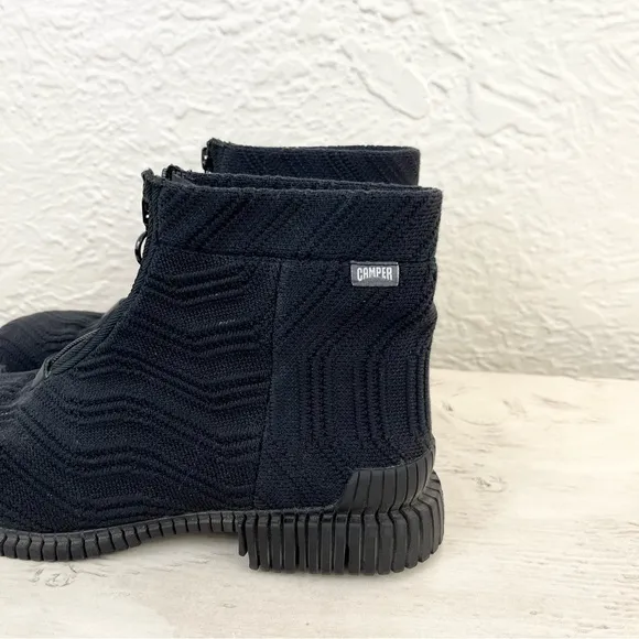 Camper 38 7.5 Boots Black Knit Pix Tencel Zip Front