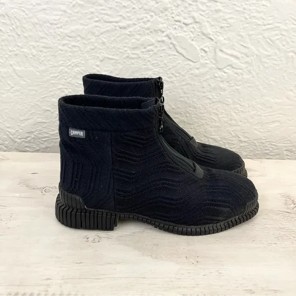 Camper 38 7.5 Boots Black Knit Pix Tencel Zip Front