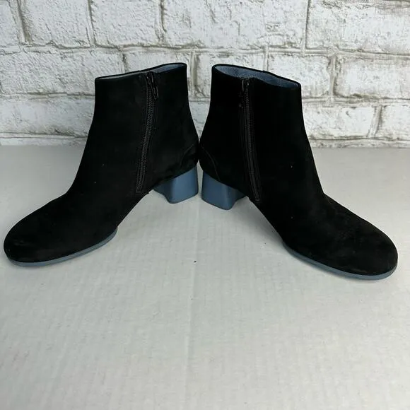 Camper Boots Heel Ankle Booties Leather Suede Block Zip Neutral Black Blue 37 7