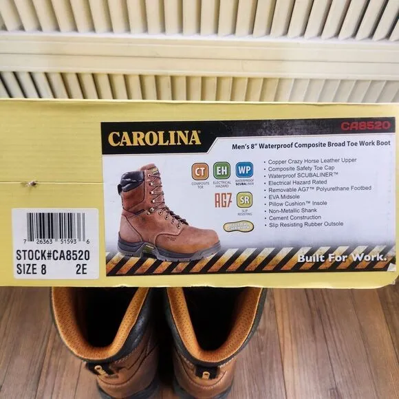 Carolina 8&quot; Waterproof Composite Broad Toe Work Boots CA8520 Mens Size 8 EE Wide