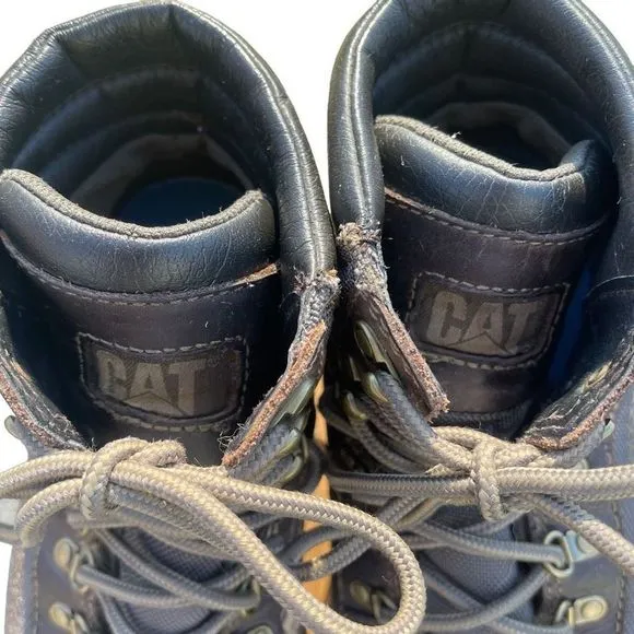 Caterpillar Dark Green Mesh &amp; Brown Leather Lace up Workboots  — SZ 12 EUC‎