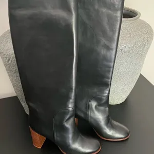 Celine Black Leather Calf-High Boots