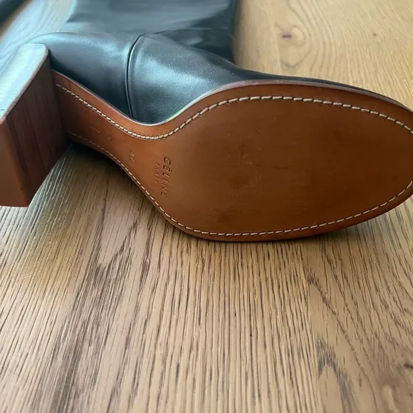 Celine Black Leather Calf-High Boots