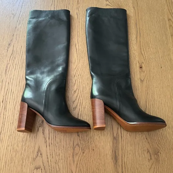Celine Black Leather Calf-High Boots