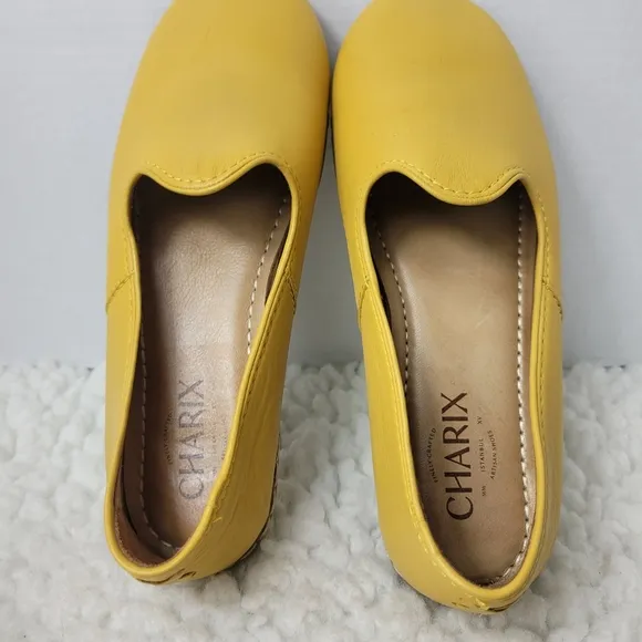 Charix Artisan Womens Slip On Shoes Size 7 Yellow Flat Leather