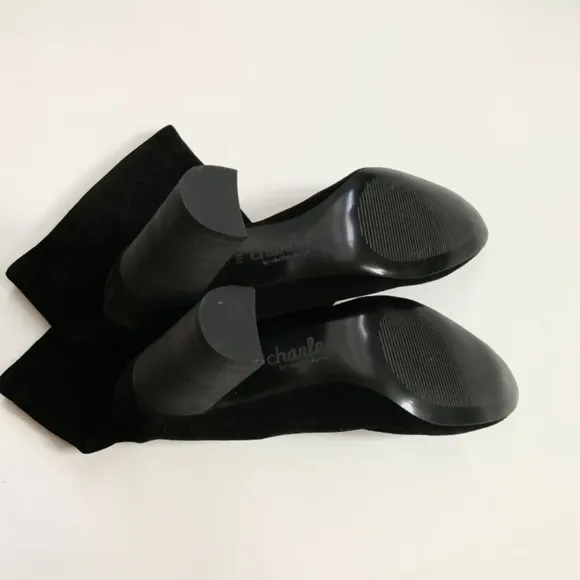 Charles David Burbank Black Suede Leather Block Heel Almond Toe Fashion Boots 9