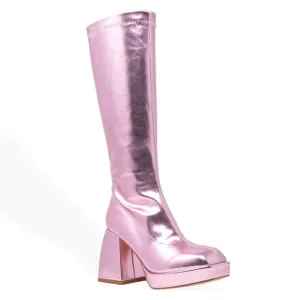 Chase &amp; Chloe Women's Low Platform Mid Calf Boots with High Chunky Block Heel