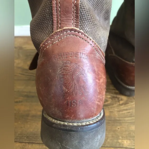 Chippewa Snake Boots Women 9 Brown Leather Canvas Field Hunting Outdoor L23913