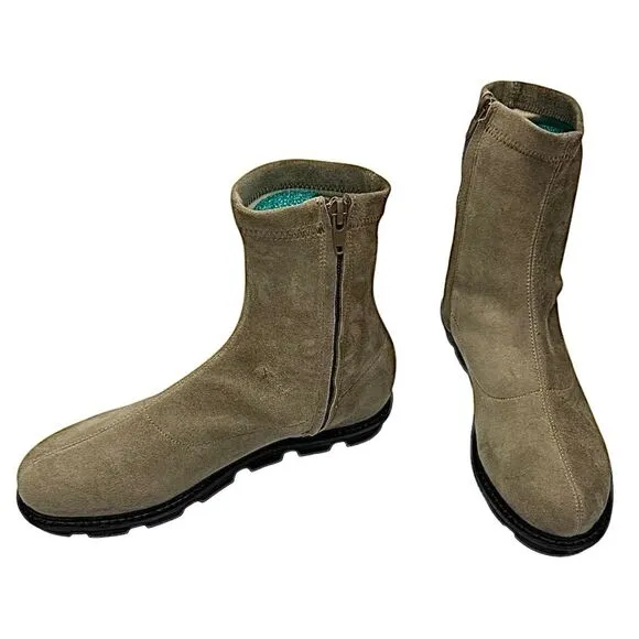 Chocolat Blu Boots Womens 7 M Taupe Brown Suede Leather Heeled Zip Ankle Booties