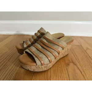 Chocolat Blu Wedge Shoes Women's 7.5 Brown Leather Fabric Slip On COMFORT Cork