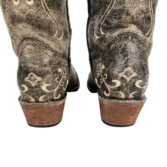 Circle G Corral Black Crackle Distressed Embroidered Cowboy Boot Womens Size 6.5
