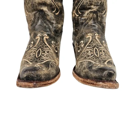 Circle G Corral Black Crackle Distressed Embroidered Cowboy Boot Womens Size 6.5